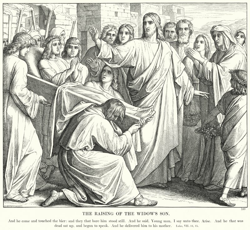 Wskrzeszenie syna wdowy (rycina) autorstwa Julius (after) Schnorr von Carolsfeld