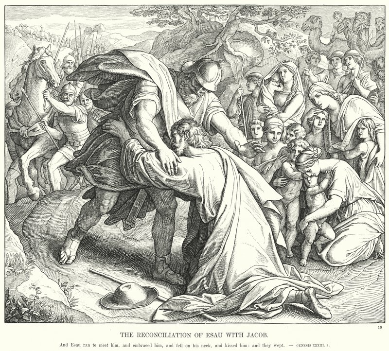Pojednanie Ezawa z Jakubem (rycina) autorstwa Julius (after) Schnorr von Carolsfeld