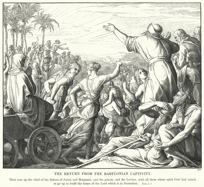 Powrót z niewoli babilońskiej (rycina) autorstwa Julius (after) Schnorr von Carolsfeld