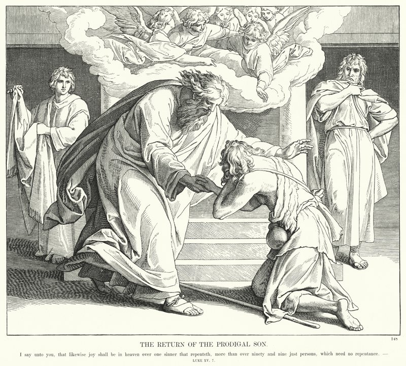 Powrót syna marnotrawnego (rycina) autorstwa Julius (after) Schnorr von Carolsfeld