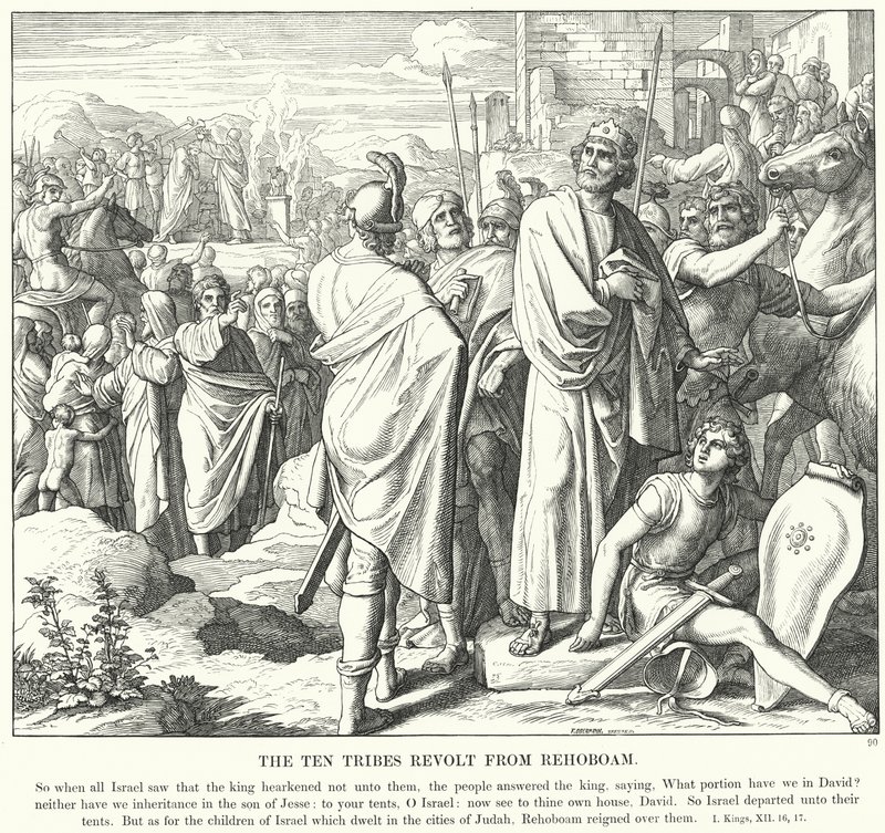 Rewolta dziesięciu plemion z Rechoboama (rycina) autorstwa Julius (after) Schnorr von Carolsfeld
