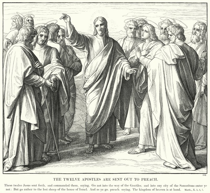 Dwunastu Apostołów zostaje wysłanych, aby głosić (rycina) autorstwa Julius (after) Schnorr von Carolsfeld