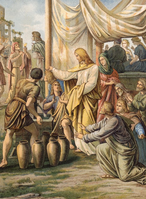 Wesele w Kanie Galilejskiej (kolorowa litografia) autorstwa Julius (after) Schnorr von Carolsfeld