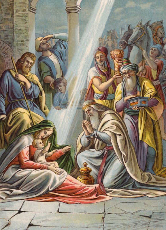 Trzej Mędrcy (kolorowa litografia) autorstwa Julius (after) Schnorr von Carolsfeld