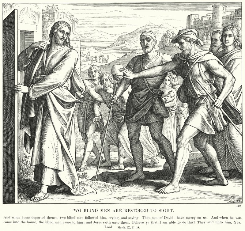Dwóch niewidomych wraca do widzenia (rycina) autorstwa Julius (after) Schnorr von Carolsfeld