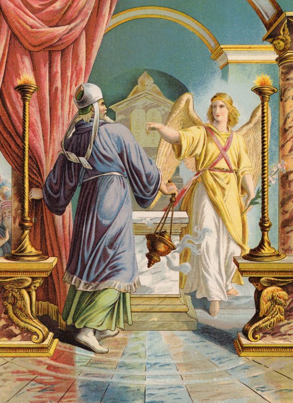 Zocharias w świątyni (kolorowa litografia) autorstwa Julius (after) Schnorr von Carolsfeld
