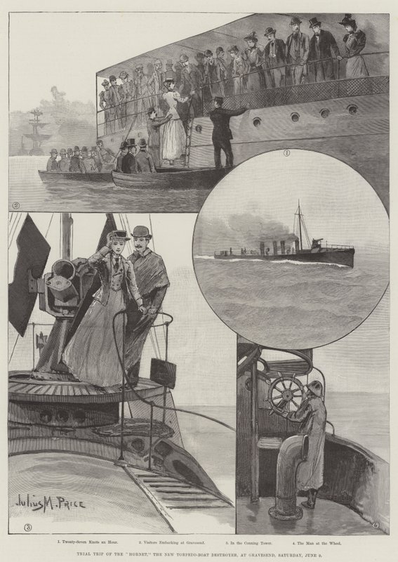 Próbna podróż Horneta, nowego niszczyciela torpedowców, w Gravesend, sobota, 9 czerwca autorstwa Julius Mandes Price