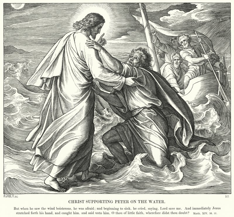 Chrystus wspiera Piotra na wodzie autorstwa Julius Schnorr von Carolsfeld