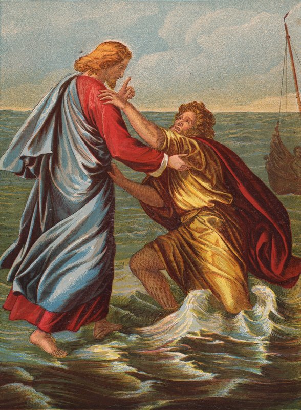 Piotr idący po morzu (kolorowa litografia) autorstwa Julius Schnorr von Carolsfeld