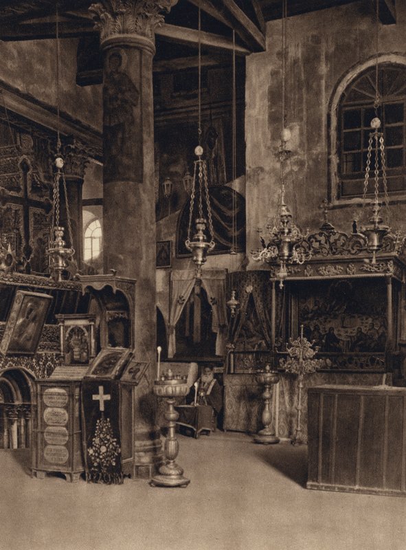 Betlejem, Wejście do Groty Narodzenia (zdjęcie czarno-białe) autorstwa Karl Grober