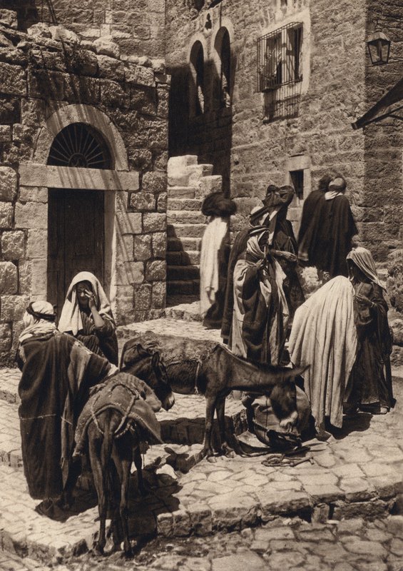 Betlejem, scena targowa (zdjęcie czarno-białe) autorstwa Karl Grober
