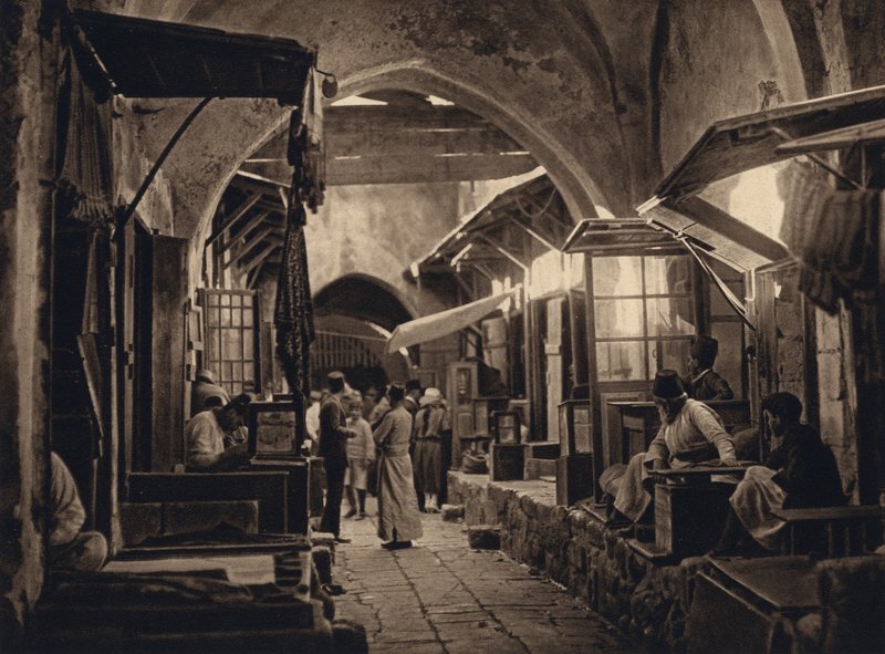 Jerozolima, Bazar (zdjęcie czarno-białe) autorstwa Karl Grober