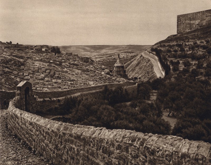Jerozolima, Widok na Dolinę Cedronu (zdjęcie czarno-białe) autorstwa Karl Grober