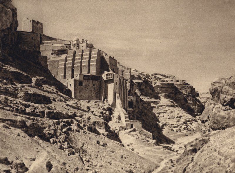 Mar Saba, grecki klasztor (zdjęcie czarno-białe) autorstwa Karl Grober
