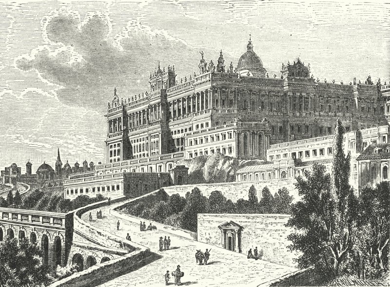 Pałac Królewski, Madryt, Hiszpania (rycina) autorstwa Karl Muller
