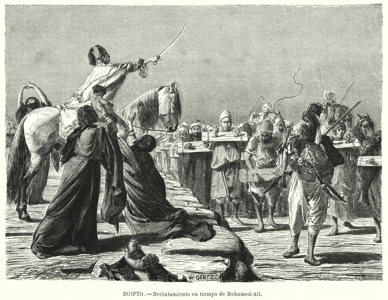 Rekrutacja żołnierzy do armii osmańskiej za czasów Muhammada Alego, chedywa z Egiptu (lit) autorstwa Karl Wilhelm Gentz