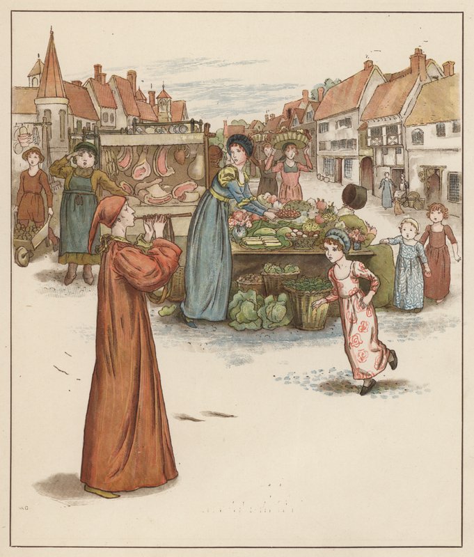 Ilustracja Kate Greenaway do filmu The Pied Piper of Hamelin autorstwa Roberta Browninga (kolor lito) autorstwa Kate (after) Greenaway