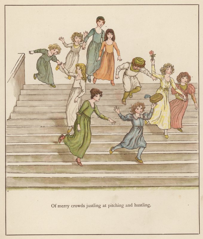 Ilustracja Kate Greenaway do filmu The Pied Piper of Hamelin autorstwa Roberta Browninga (kolor lito) autorstwa Kate (after) Greenaway
