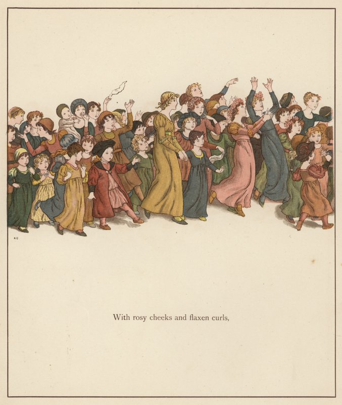 Ilustracja Kate Greenaway do filmu The Pied Piper of Hamelin autorstwa Roberta Browninga (kolor lito) autorstwa Kate (after) Greenaway