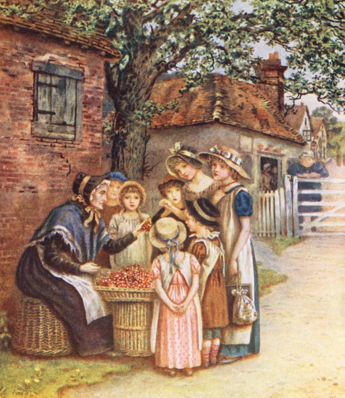 Wiśniowa kobieta (kolorowa litografia) autorstwa Kate (after) Greenaway