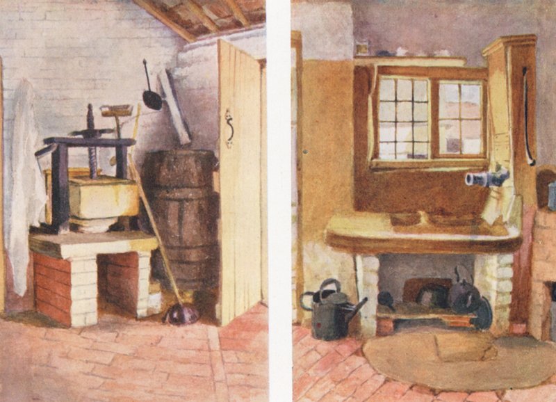Pompa kuchenna i stara prasa do sera, Rolleston (kolorowa litografia) autorstwa Kate (after) Greenaway