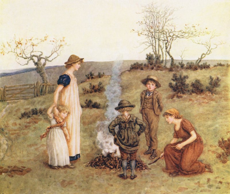 The Stick Fire (kolorowa litografia) autorstwa Kate (after) Greenaway