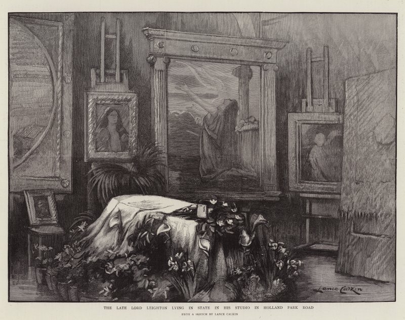 Późny Lord Leighton leżący w swoim studiu przy Holland Park Road autorstwa Lance Calkin
