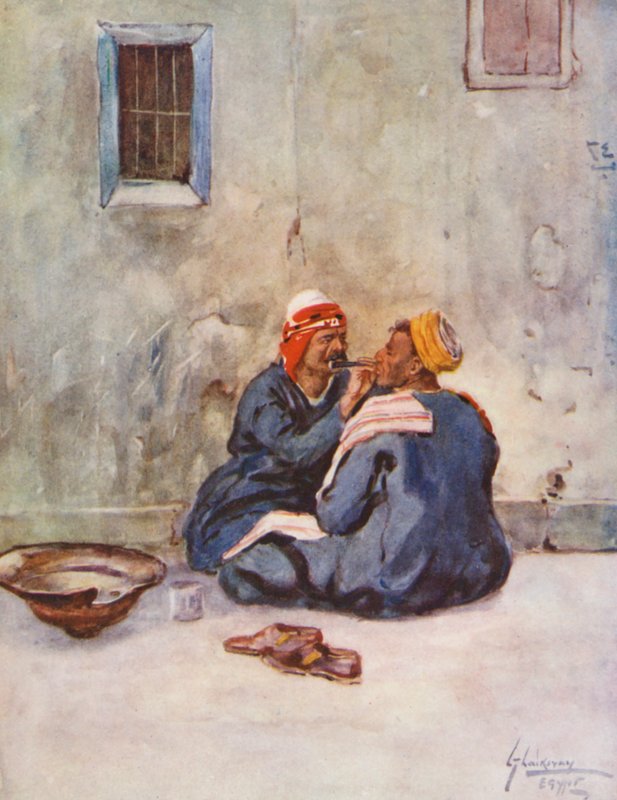 Mieszkańcy Egiptu: Fryzjer, Hallaq (kolorowa litografia) autorstwa Lance Thackeray