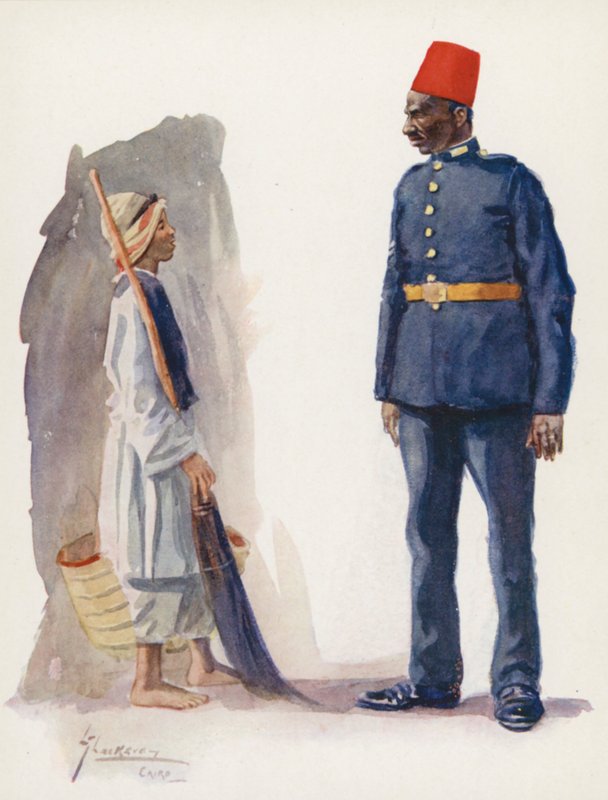 Ludzie Egiptu: Policjant i chłopiec, Ascari Balis wa waled (kolorowa litografia) autorstwa Lance Thackeray