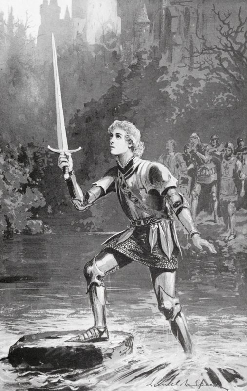 Galahad podniósł miecz dość łatwo (litografia) autorstwa Lancelot Speed