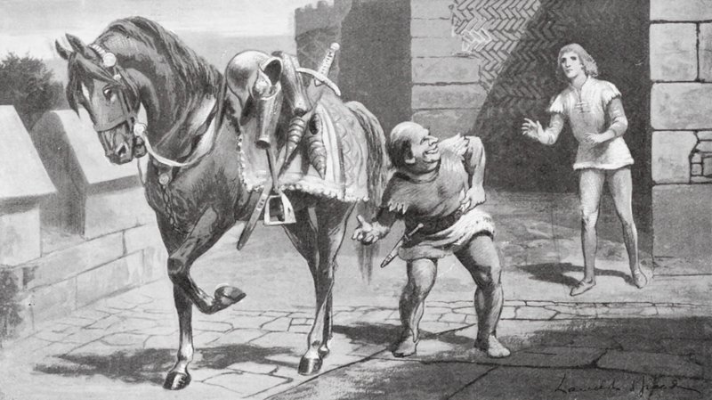 Jego matka wysłała Garethowi pięknego konia i zbroję (litho). autorstwa Lancelot Speed
