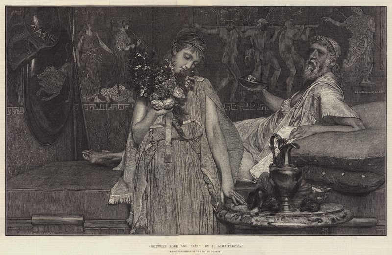 Między nadzieją a strachem na wystawie Akademii Królewskiej autorstwa Lawrence Alma Tadema
