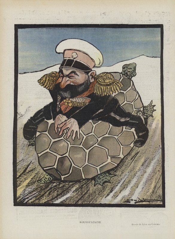 Aleksiej Kuropatkin, rosyjski minister wojny. Ilustracja do Le Rire (kolor lito) autorstwa Leal de Camara