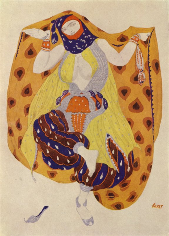 Odaliska, projekt kostiumu Leona Baksta do przedstawienia Szeherezady Baletów Rosyjskich (kolor lito) autorstwa Leon (after) Bakst