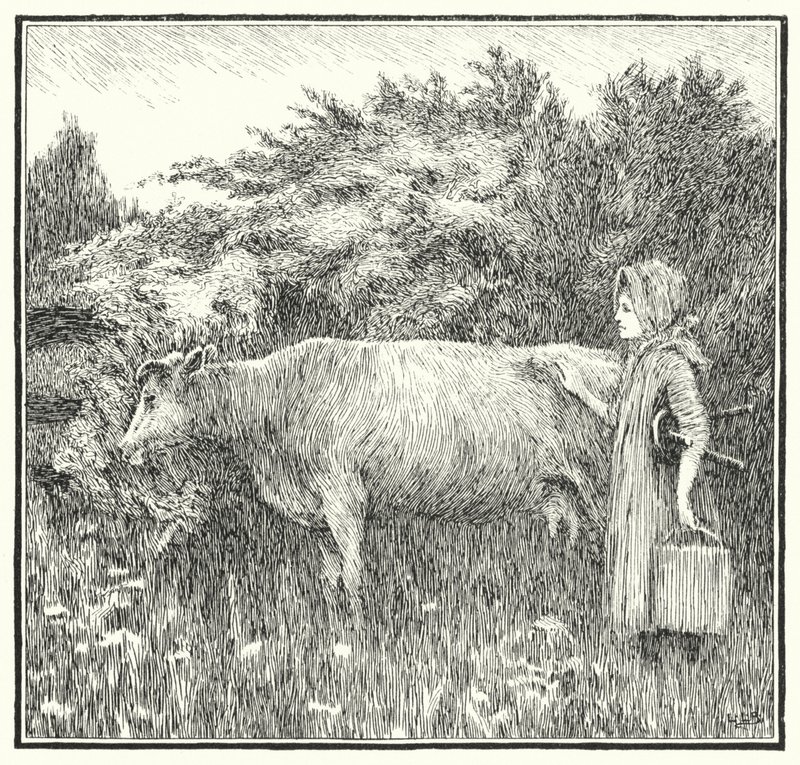 Przytulna krowa, spuść swoje mleko (grawerunek) autorstwa Leonard Leslie Brooke