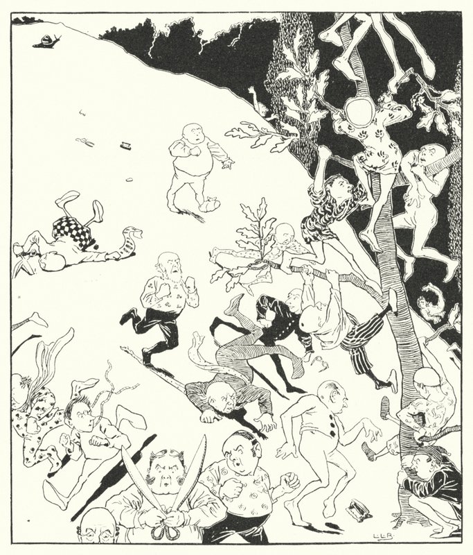 Czterech i dwudziestu krawców poszło zabić ślimaka (grafika) autorstwa Leonard Leslie Brooke