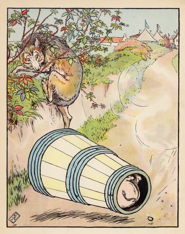 Ilustracja do filmu "Trzy małe świnki" (kolorowa litografia) autorstwa Leonard Leslie Brooke