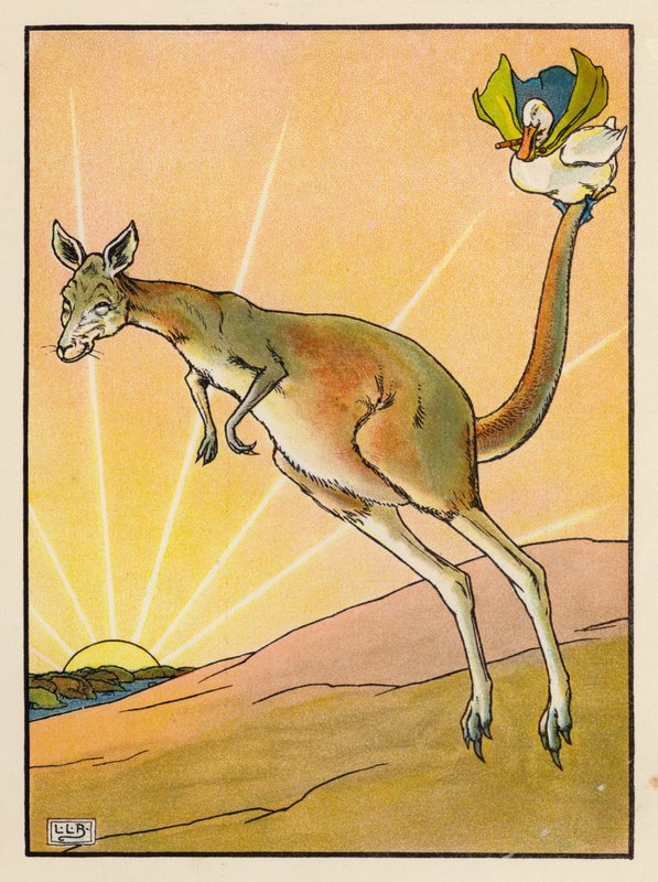 The Dunk and the Kangaroo (kolorowa litografia) autorstwa Leonard Leslie Brooke