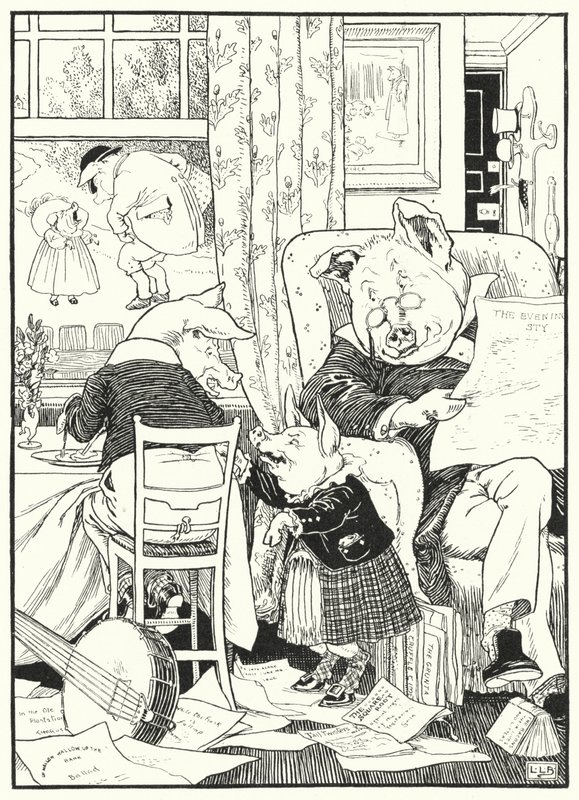 Pięć świń (grawerowanie) autorstwa Leonard Leslie Brooke