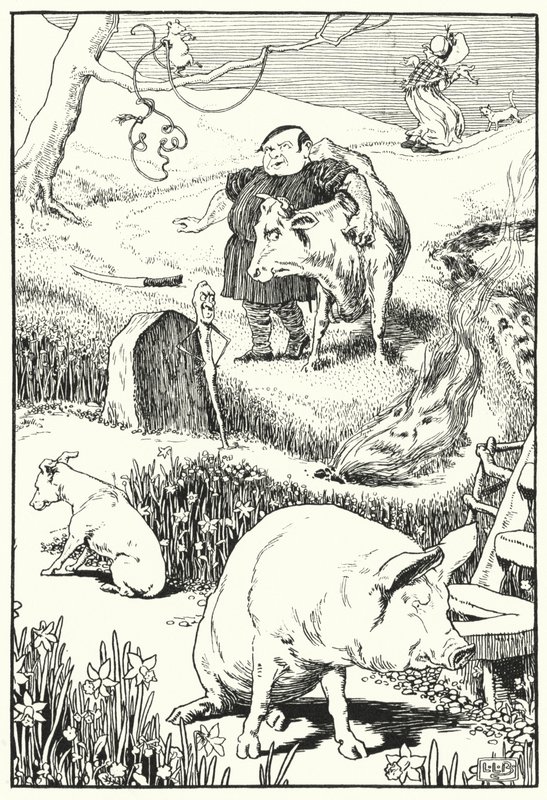 Stara kobieta i jej świnia (rycina) autorstwa Leonard Leslie Brooke