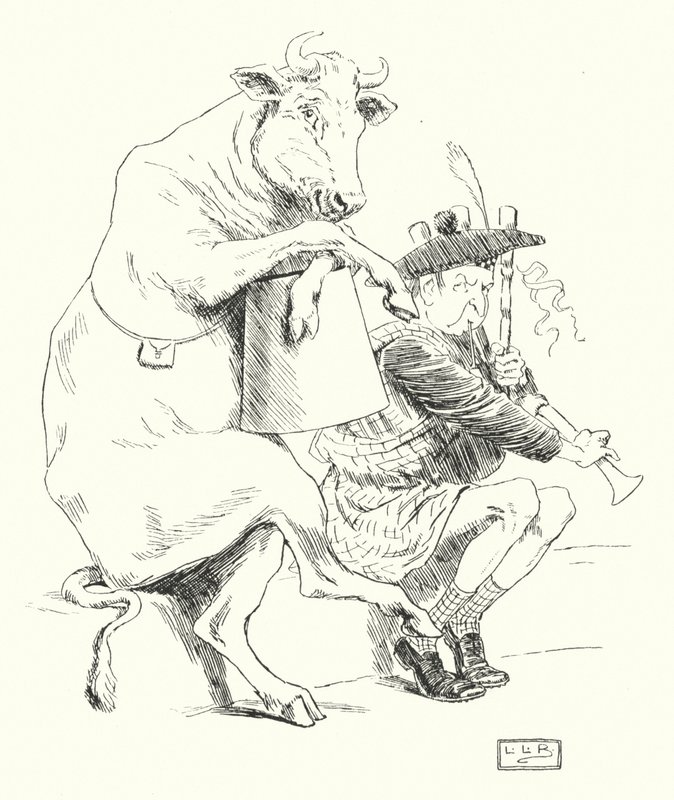 Był dudziarz, miał krowę (rycina) autorstwa Leonard Leslie Brooke