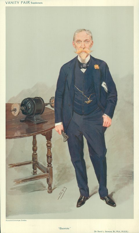 Sir David L Salomons, Elektryczność, nd, komiks Vanity Fair autorstwa Leslie Matthew Ward