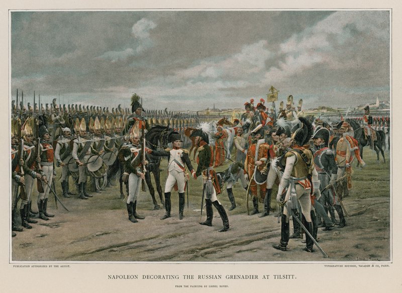 Napoleon dekorujący rosyjskiego grenadiera w Tilsitt autorstwa Lionel Royer