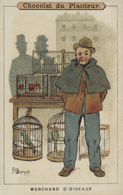 Sprzedawca ptaków (chromolitho) autorstwa Louis Borgex
