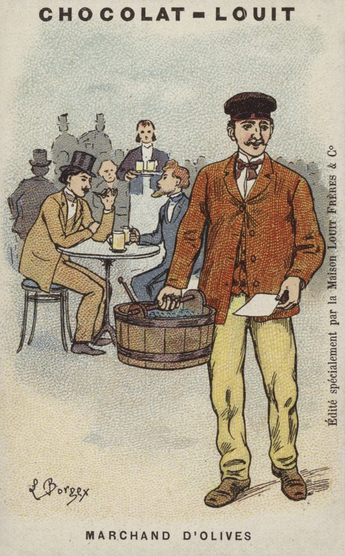 Sprzedawca oliwek (chromolitho) autorstwa Louis Borgex