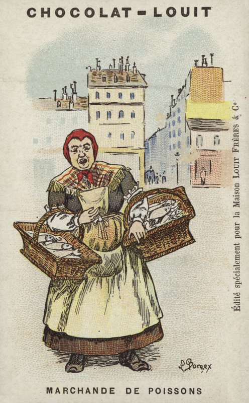 Sprzedawca ryb (chromolitho) autorstwa Louis Borgex