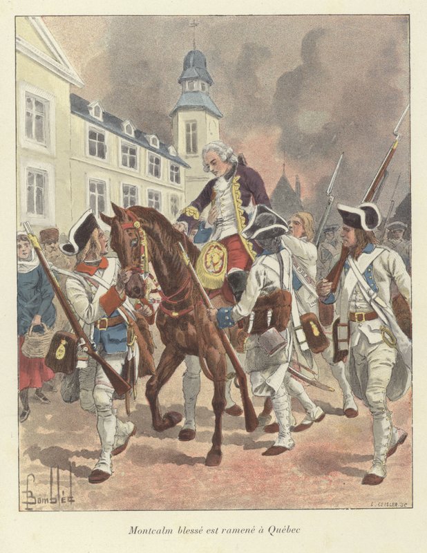 Ranny generał Montcalm zostaje sprowadzony z powrotem do Quebecu, 1759 autorstwa Louis Charles Bombled