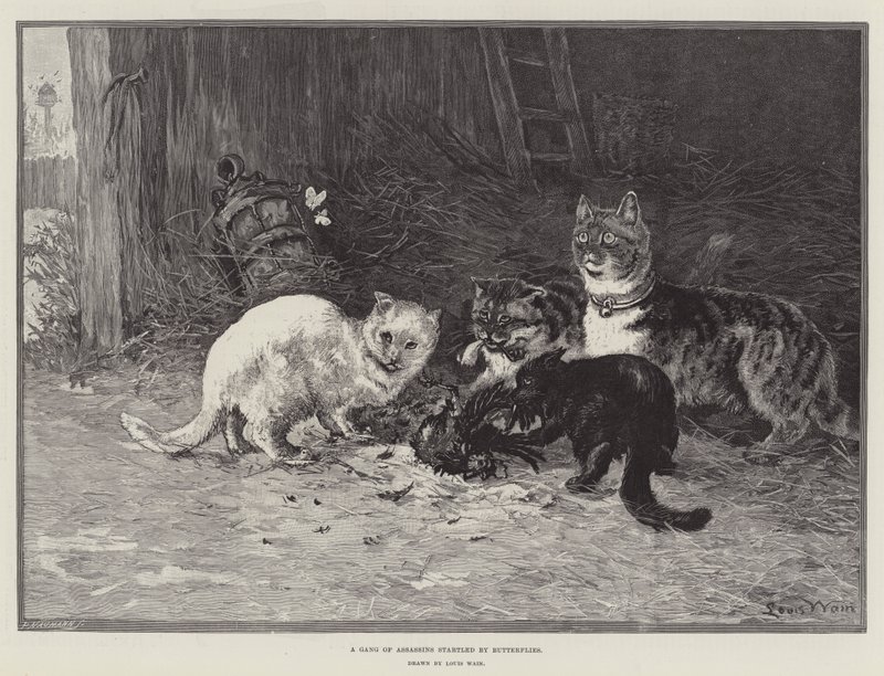 Banda zabójców zaskoczona przez motyle autorstwa Louis Wain