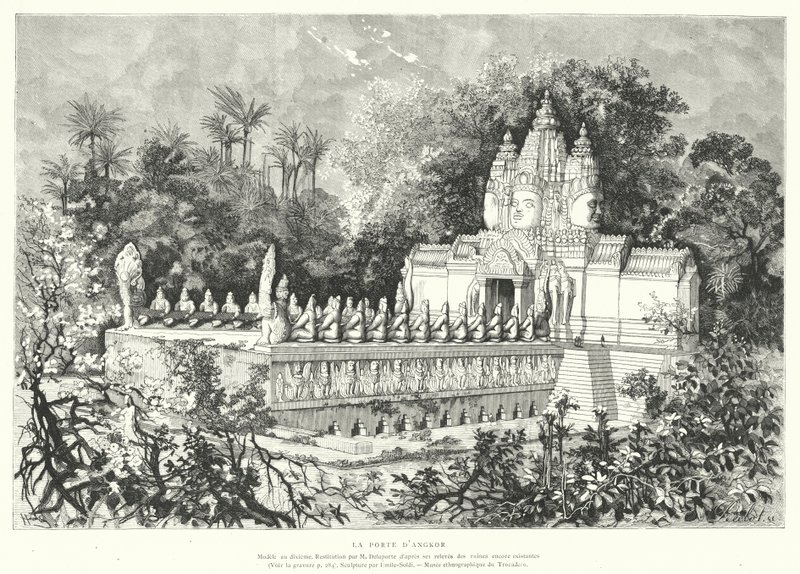 Brama Angkor, Kambodża (rycina) autorstwa Louis (after) Delaporte