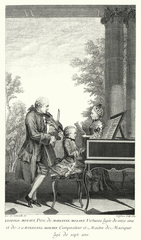 Leopold Mozart grający muzykę z córką Marianne i synem Wolfgangiem (grafika) autorstwa Louis Carrogis (after) Carmontelle